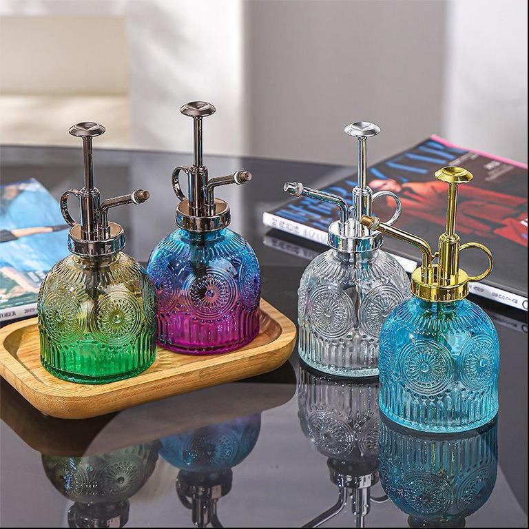 Retro Sunflower Glass Watering Can & Sprayer for Garden