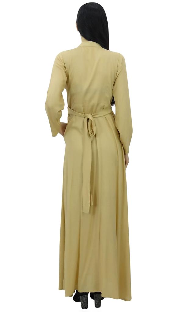 Bimba Women's Mandarin Collar Plain Jilbab Dress With Pockets Full Sleeve