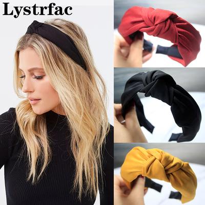 Lystrfac Einfarbiges geknotetes Stirnband für Damen Einfaches Mode-Haarband Breitseitiger Haarreif Weibliches Haarschmuck