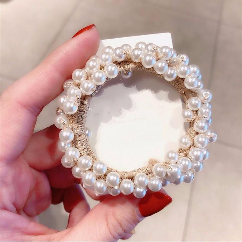 Elegant Lady Rubber Band Rope Pearl Hair Ring Girls Beaded Scrunchies Rubber Bands Ponytail Hair Accessories Elastic Headband
