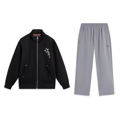 Li Ning Star Letter Print Trendy Loose Comfortable Versatile Stand Collar Jacket Casual Sports Suit Unisex Jacket Black Shadow-Gray AJDT767-1-AYKU-3