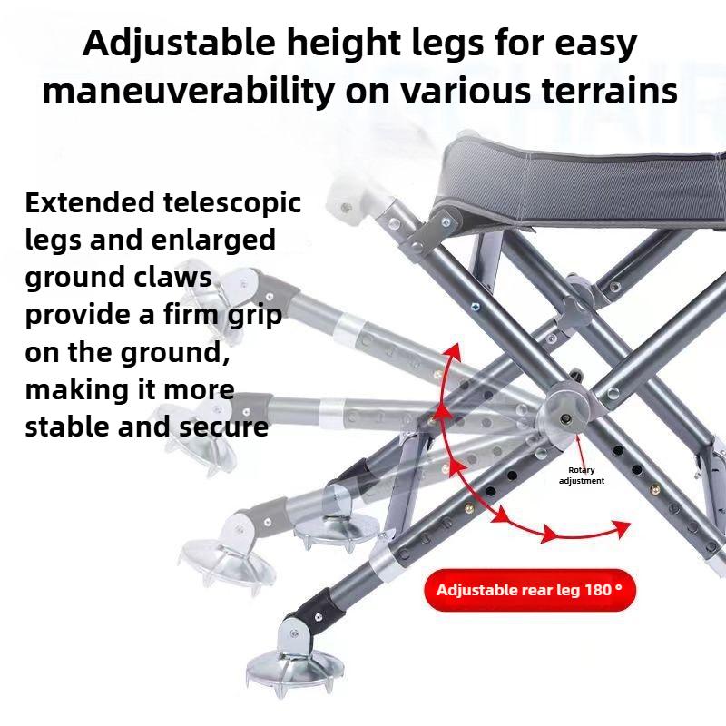 Outdoor fishing chair: all-terrain, foldable, multi-functional, platform fishing chair, portable, height-adjustable fishing seat