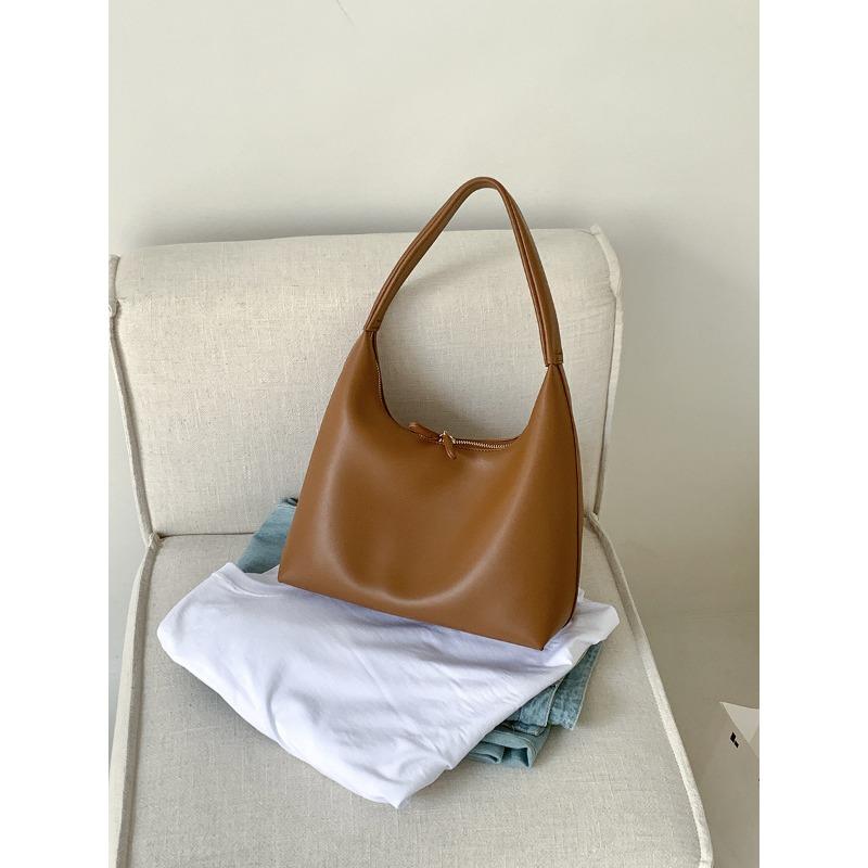 New Portable Shoulder Bag for Women, Large-capacity Work Commuter Bag, Double Zipper, Simple and Versatile Soft Leather Underarm Bag for Women