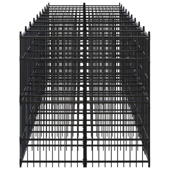 VidaXL Chenil d'extérieur pour chiens Acier 16,59 m², Noir