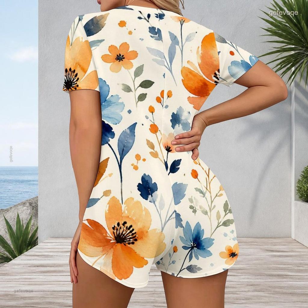 One Piece V Neck Short Sleeve Plus Size Womens Jumpsuit