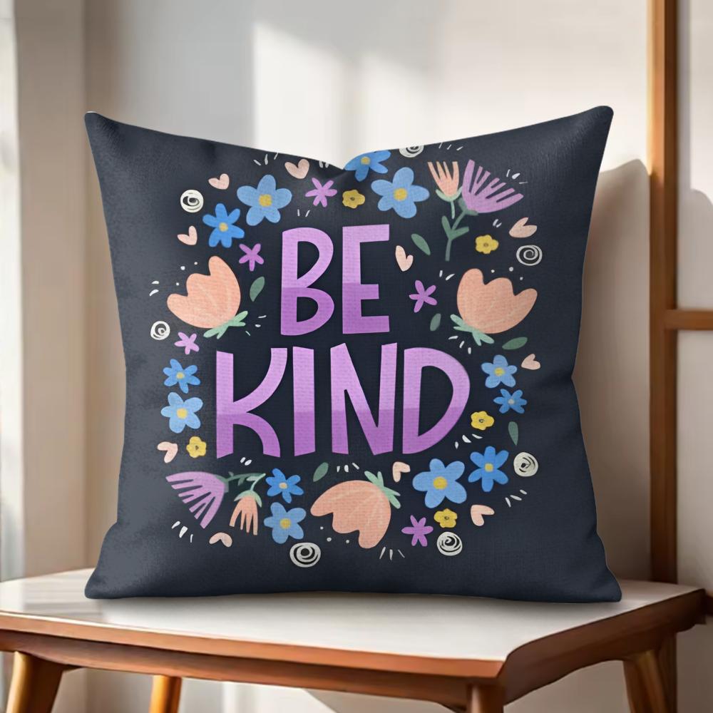 Be Kind Flowers Cushion Cover Natural Linen Organic Fabric DoubleSided Printing Couch Pillow Covers Home Decor