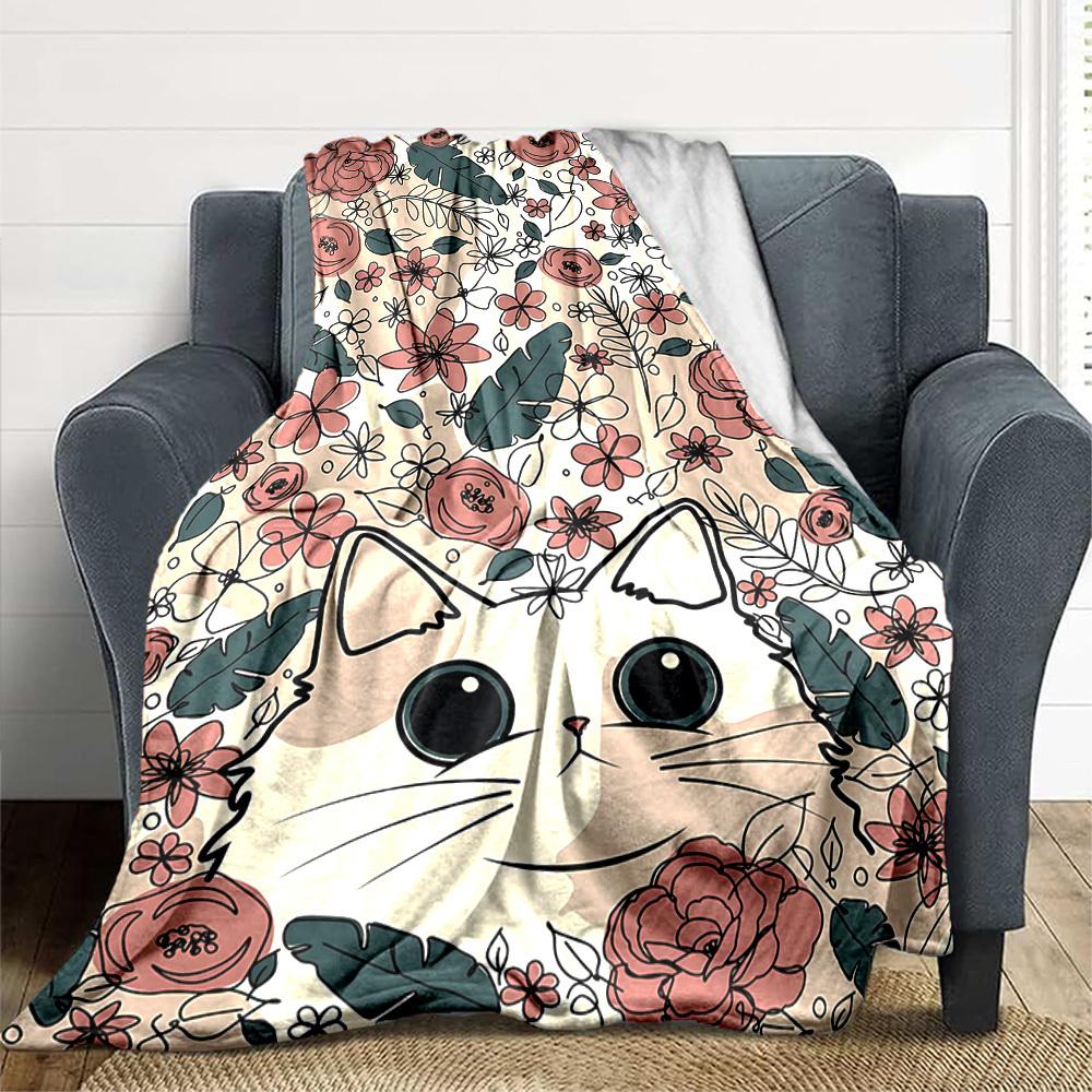 1 st Blommig Katt Lätt Flanellfilt, Bekväm och Varm Filt, för Kontor och Camping Bäddsoffa, Vardagsrum146