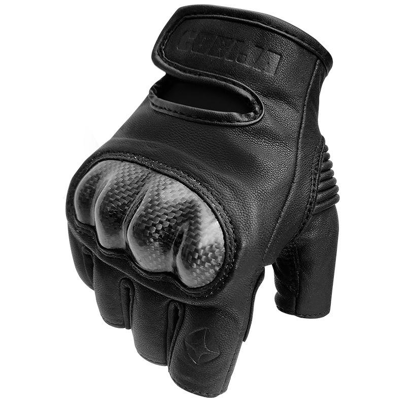 Premium Ziegenleder Halbfingerhandschuhe mit Karbonfaser-Schutz, Anti-Rutsch Handgelenksschutz Handschuhe für MTB, Rennrad, Klettern