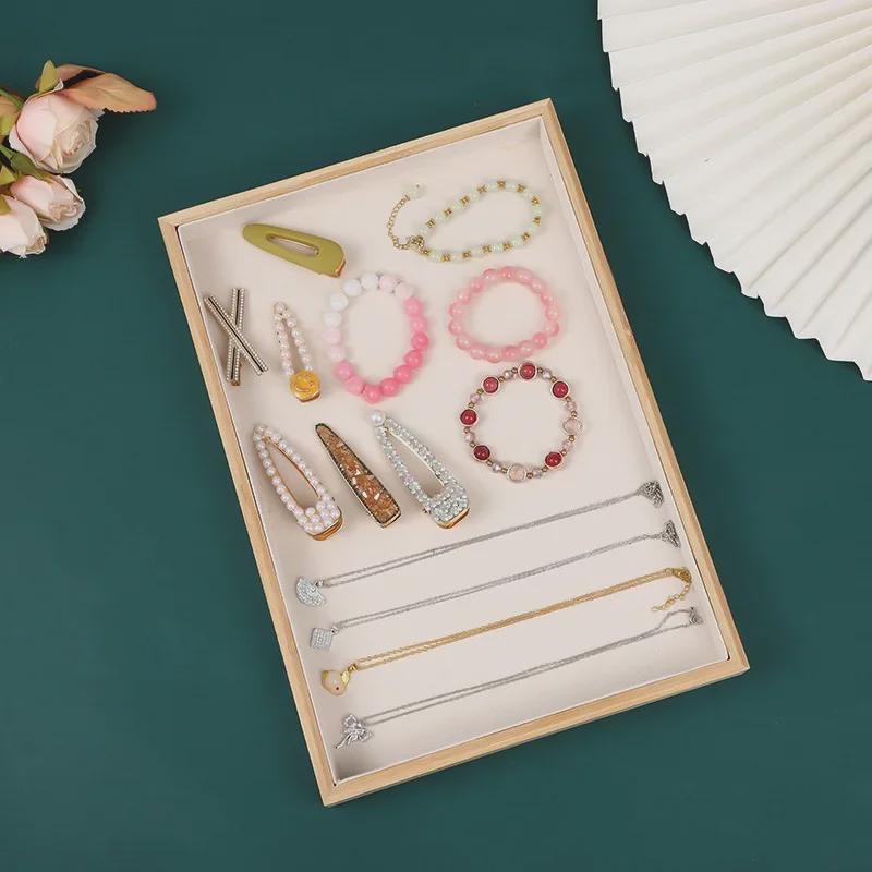 Bamboo and Wood Velvet Jewelry Tray for Bracelets and Earrings Display