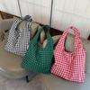 Retro Plaid Design Women Canvas Shoulder Bags Large Capacity Ladies Vest Bag Handbags Lightweight Versatile Female Shopping Tote