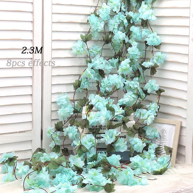 Artificial Flower Silk Cherry Blossom Hanging Vine Home Garden Wedding Garland Arch Party Cherry Blossom Wall Decoration