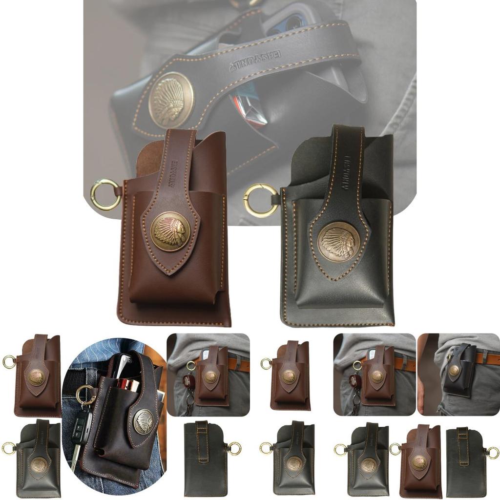 Easyonly Patent Outdoor Running Dual Mobile Phone Waist Bag Multi-functional Pu Leather Belt Waist Pack For Men