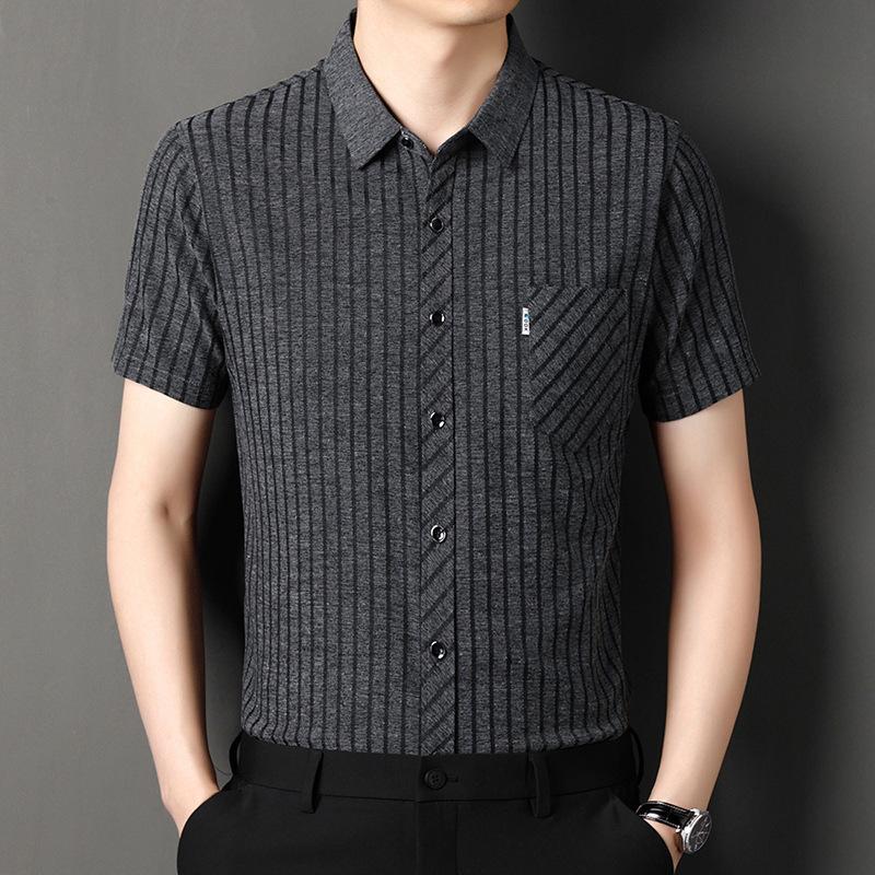 Men's Business Casual Short Sleeved Printed Shirt with Wrinkle Resistance No Ironing Comfortable All Season Versatile Top