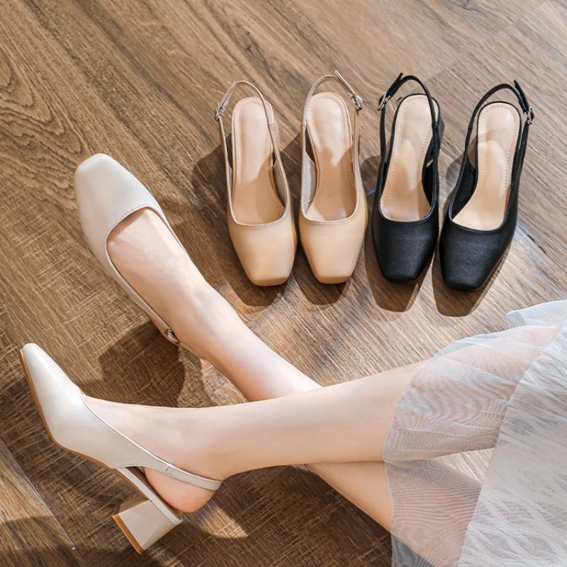 Fashion Shoes Cswo01 Women's New Mid Thick Heel High Heels Shoes French Baotou Shallow Mouth Sandals Summer Large Coarse Heeled Sandals Cm