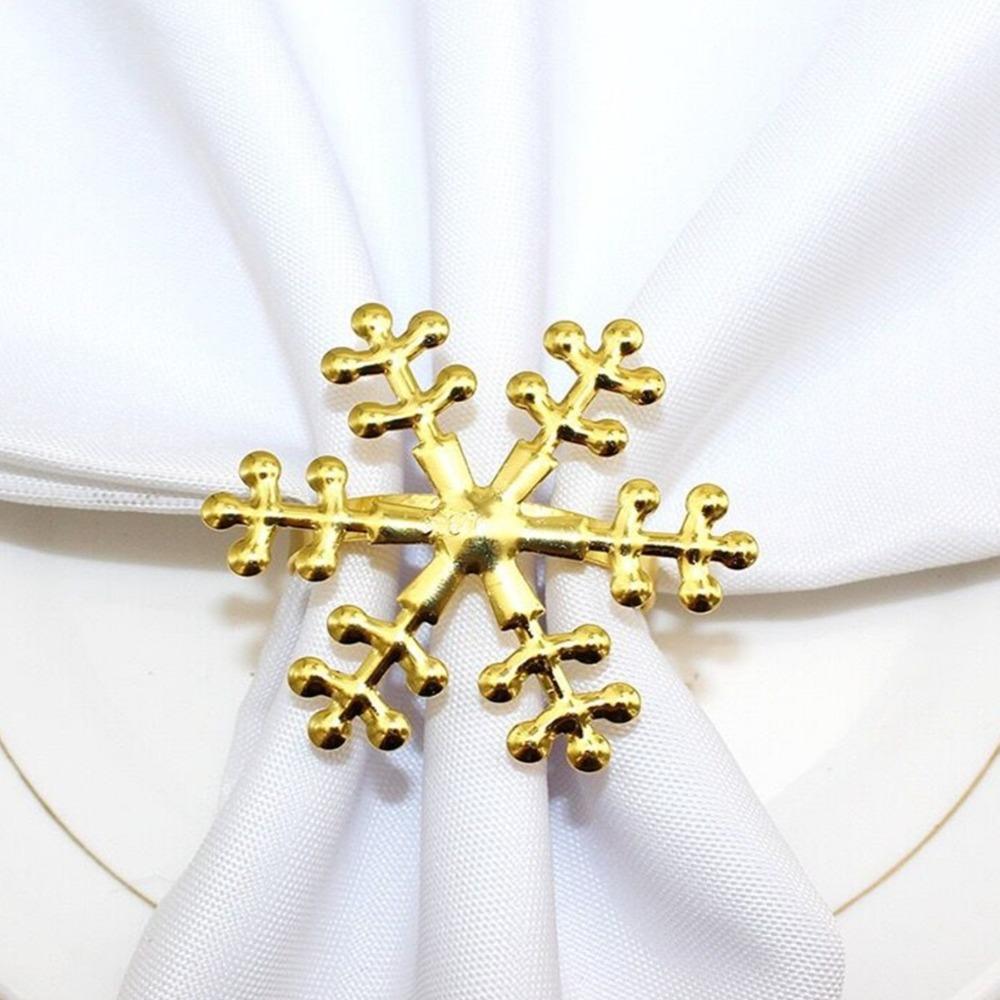 6PCS Reusable Christmas Snowflake Napkin Ring Metal Napkin Buckle Xmas Napkin Holder Wedding