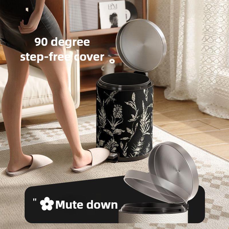 Stainless Steel Waste Bins Luxury Living Room Trash Cans Kitchen Foot Pedal Garbage Bin Bathroom Modern Litter Can with Lid