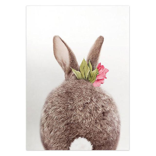Flower Bunny Poster Rabbit Nursery Wall Art Canvas Painting Animals Print Posters Nordic Wall Pictures for Baby Room Decor