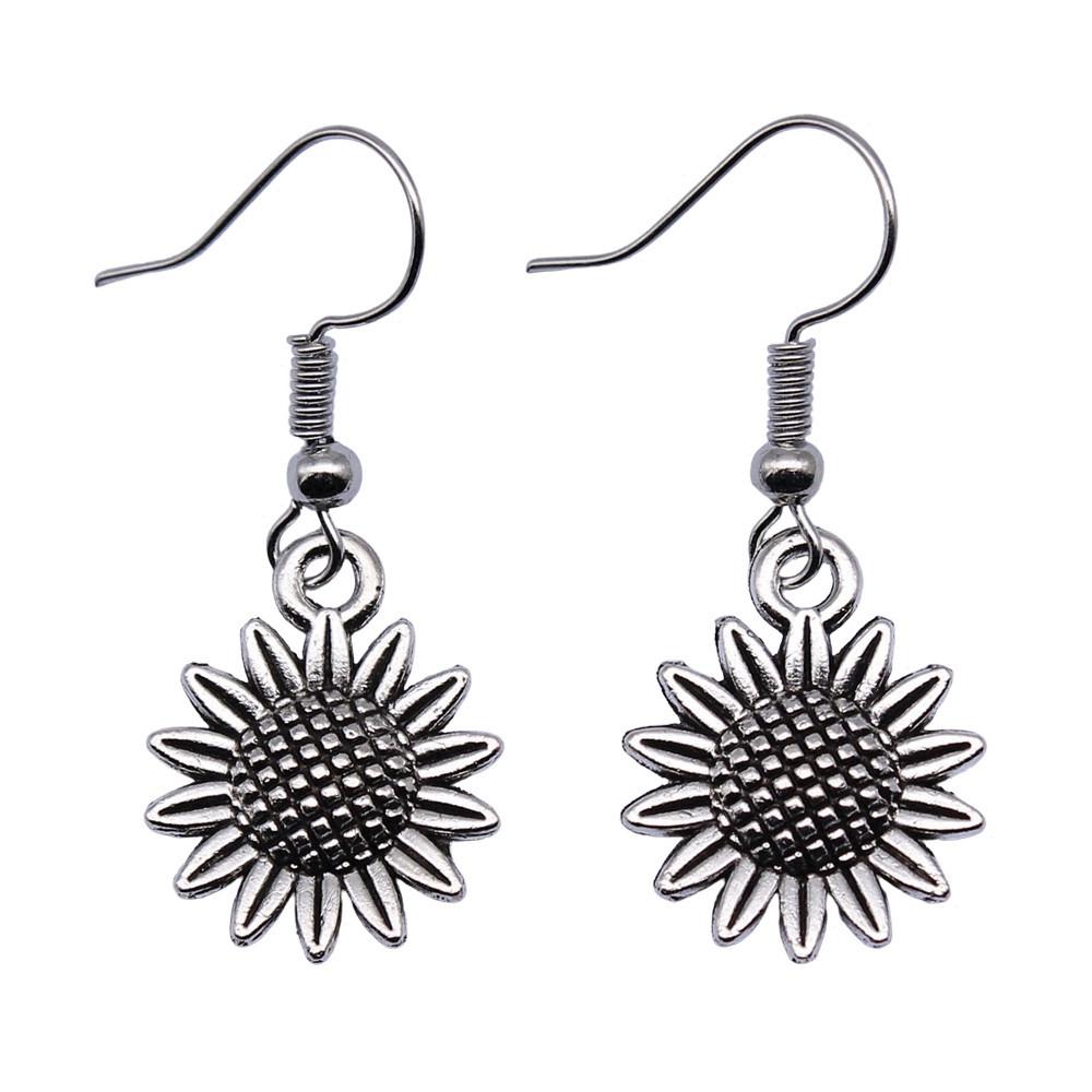 Circle Frame Flowers Dangle Earrings Romantic Floral Female Drop Jewelry