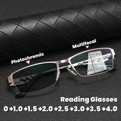 Modne Biznesowe Metalowe Fotochromowe Okulary Ultralekkie Półramkowe Wielogniskowe Okulary do Czytania Anty-Niebieskie Światło Okulary na Presbiopię