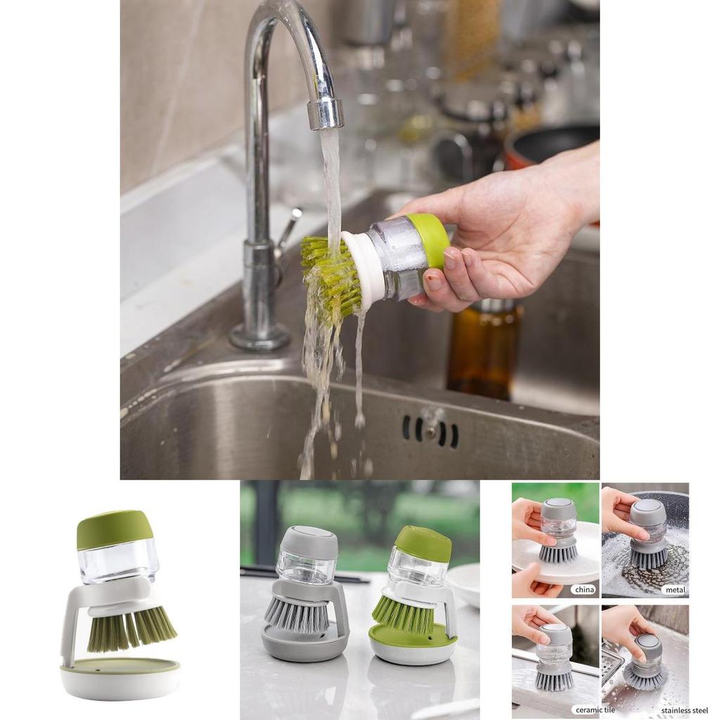 Household Dish And Pot Brush With Builtin Liquid Injector For Lazy Clean