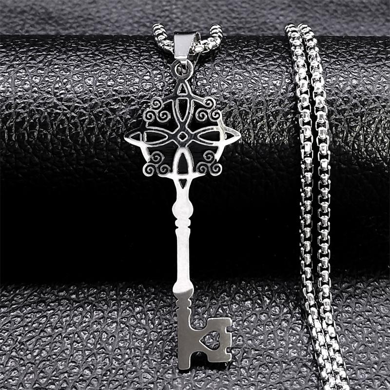 Irish Celtic Knot Triskele Key Pendant Necklace Stainless Steel Triskelion Triple Spiral Necklaces Jewelry collares para mujer