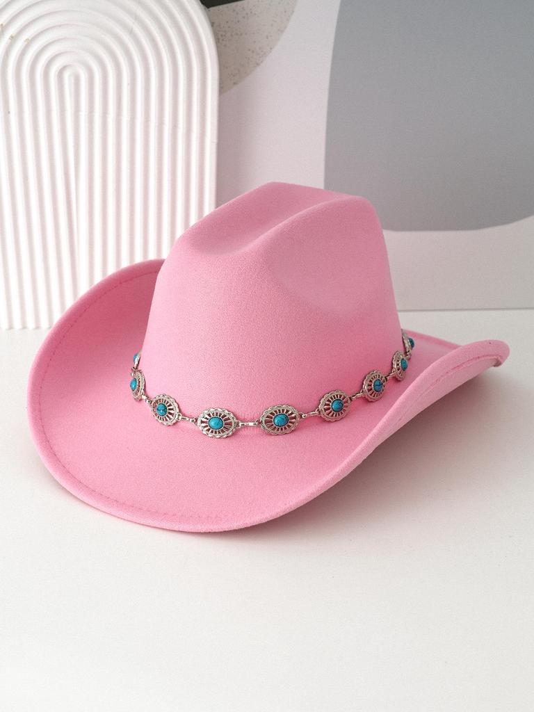 Trendy Unisex Turquoise Fedora with Bohemian Wide Brim for Parties