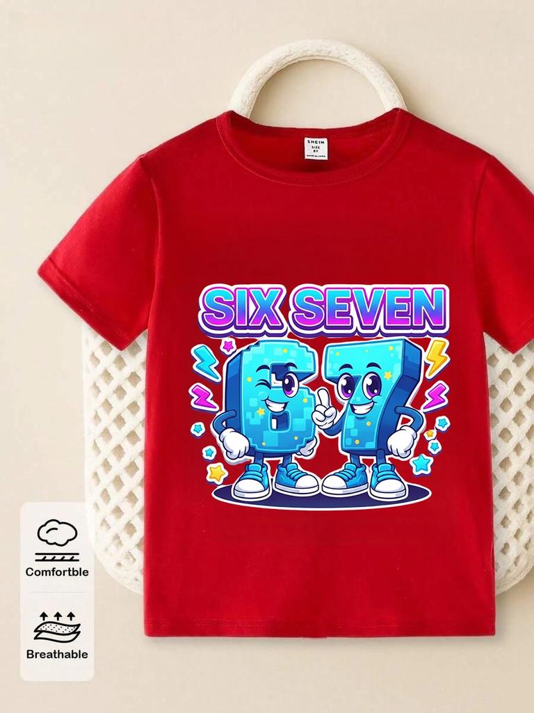 Six Seven 67 Funny Italian Brainrot Childrens Short Sleeve Tee Summer Casual Hot Crewneck Cute Cartoon Age 3-14