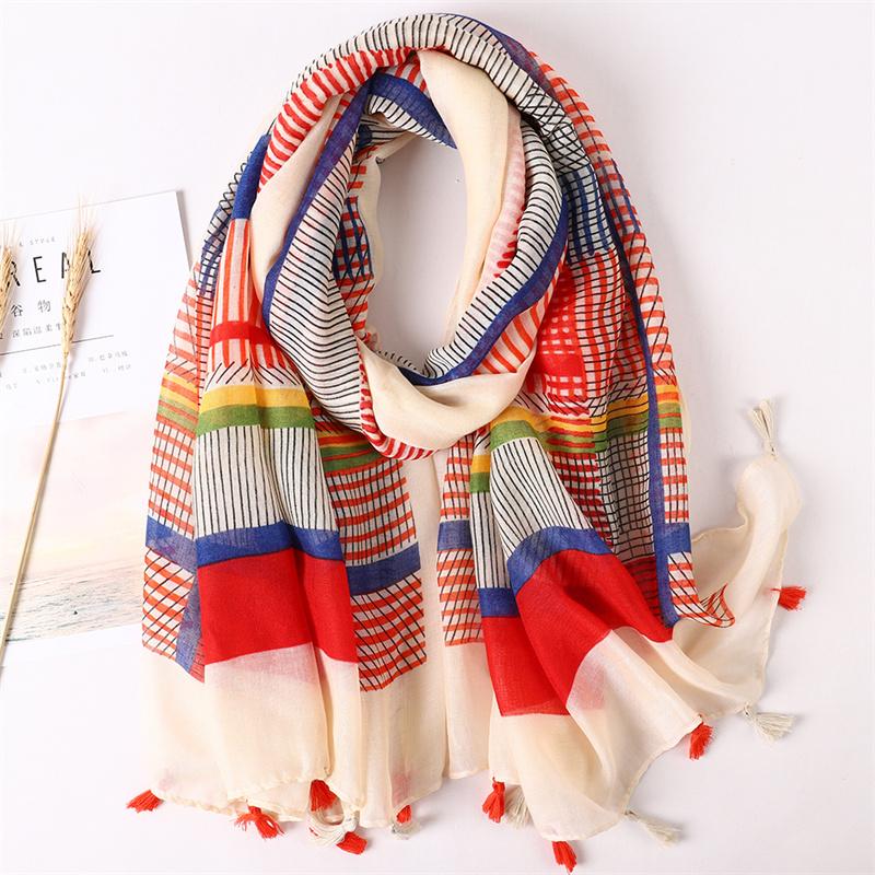 Soft Linen Cotton Scarf Shawls Women Luxury Premium Foulard Femme Long Spotted leopard print Tassel Scarfs Scarves Echarpe