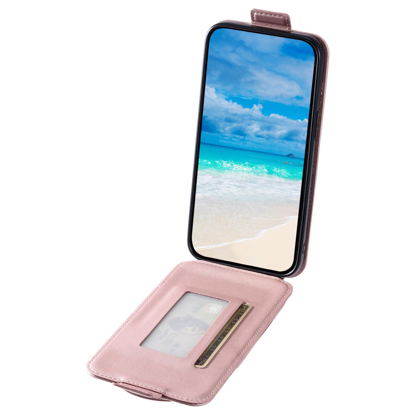 

For Samsung Galaxy S23 Case Mobile Phone PU Leather+TPU Vertical Flip Cover Rose Gold