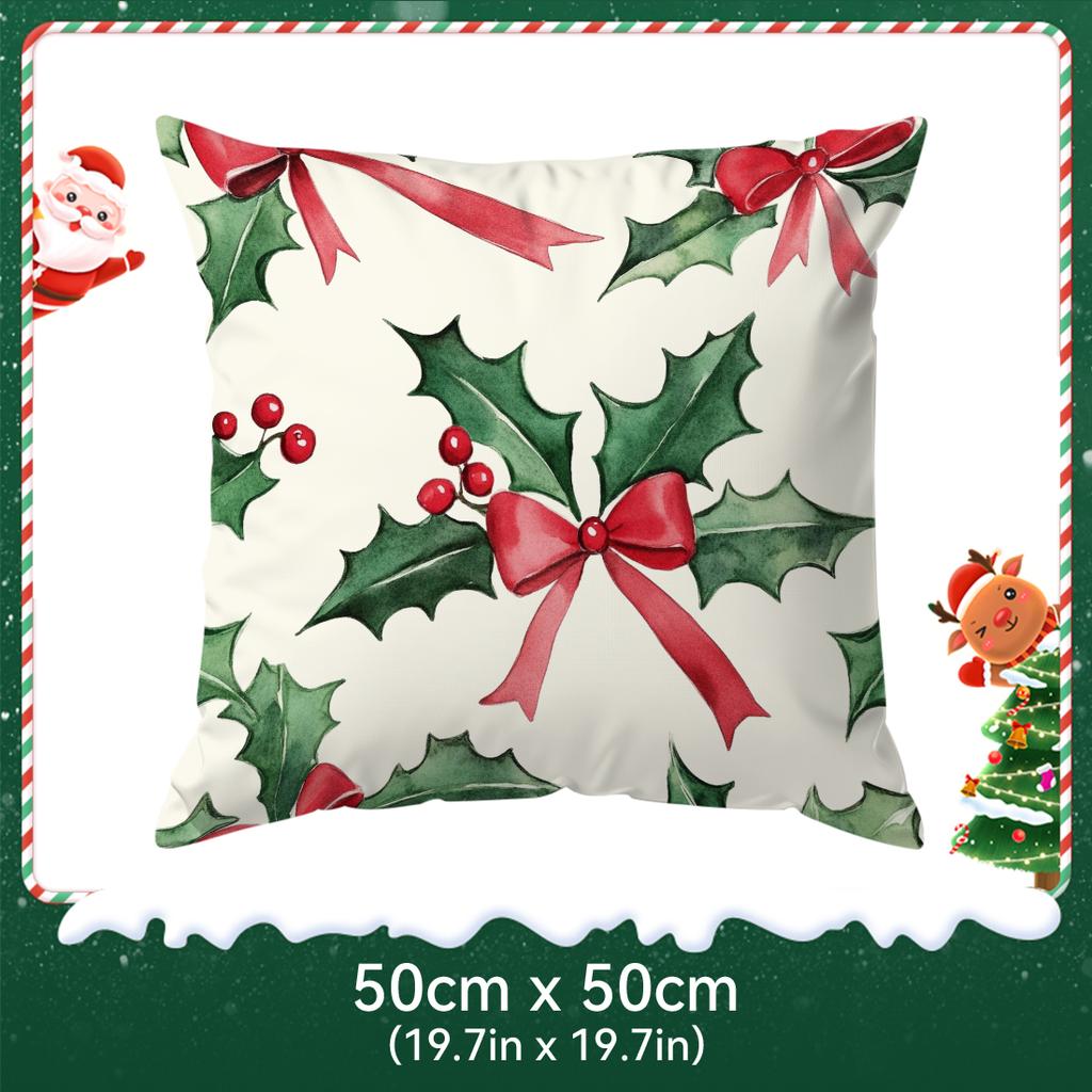 Winter Christmas Bow Design Pillowcase Bedroom Sofa Cushion Cover 100% Polyester Living Room Cushion Pillowcase Home Decor