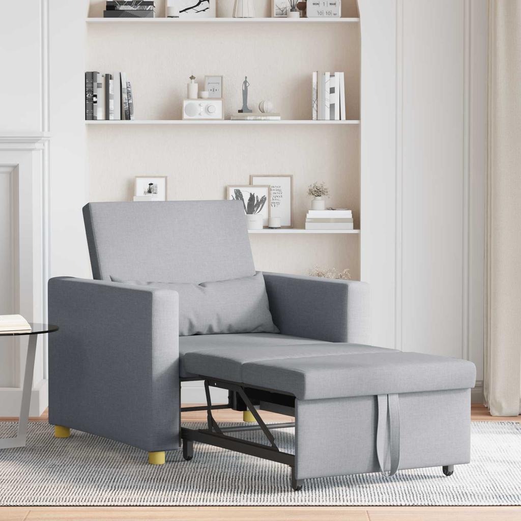 Extendable Single Sleeper Sofa Light Grey 90 X 165 X 87 Cm Fabric