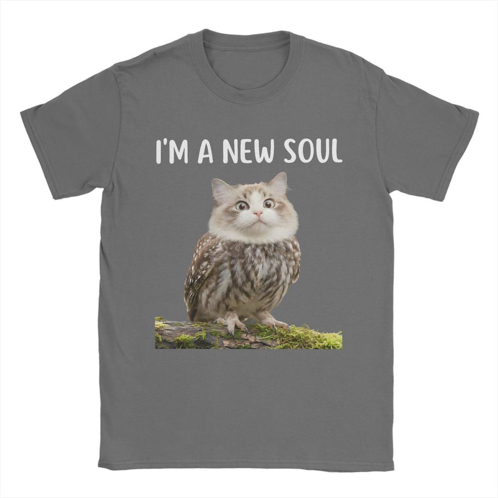 Vintage My Spirit Animal Funny Meowl TShirt for Men 100 Cotton T Shirts Cursed Cat Owl Brainrot Meme Short Sleeve Tees Clothes