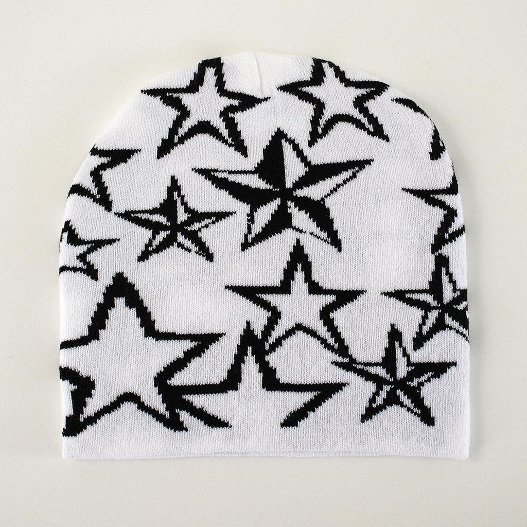 Beliebte Strickmützen für Damen und Herren, Sternenprint, Hip-Hop, coole elastische Mützen ohne Schirm, Streetwear, Bergsteigen, Reisen