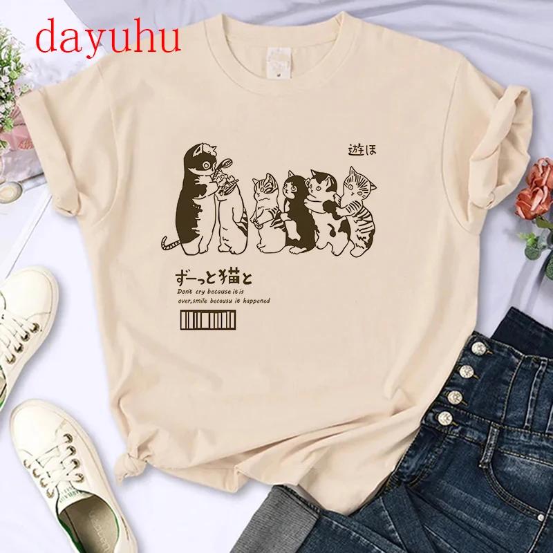 T-shirt Gatto Stile Chinoiserie Divertente Estiva Tendenza Retrò Cartone Animato Gattino Top Maglietta T-shirt Donna Design Amanti Casual Manica Corta