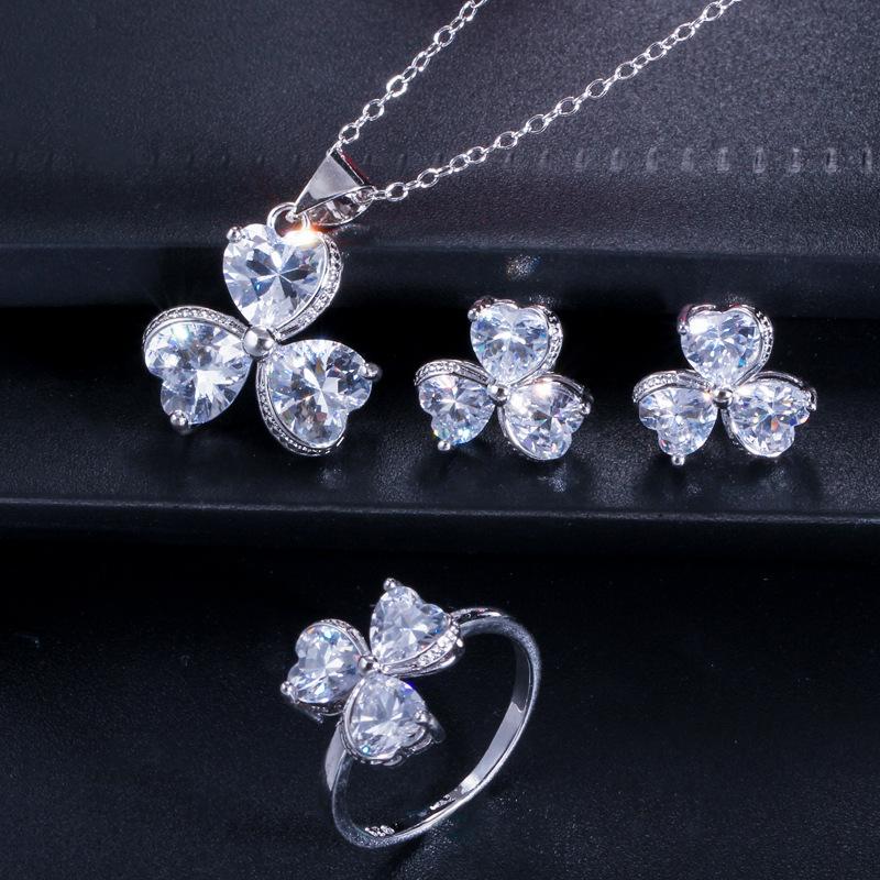 

Ki0081 Exquisite Clover Zircon Set, Earrings, Pendant Ring Three-Piece Set 6