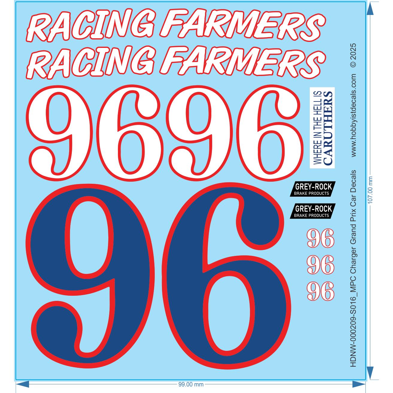 MPC Charger Grand Prix Car Decals -1/16 Scale - Water Decal
