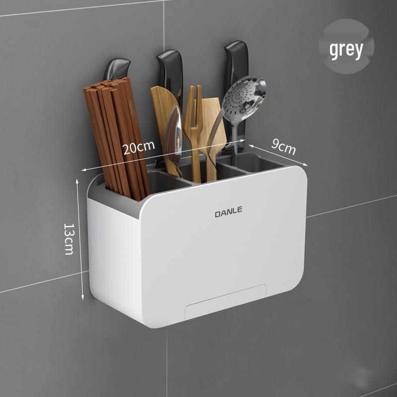 

Punch-Free Wall-Mounted Kitchen Organizer: Drainable Chopstick & Knife Holder, Chopstick Cage, and Multifunctional Storage Rack.