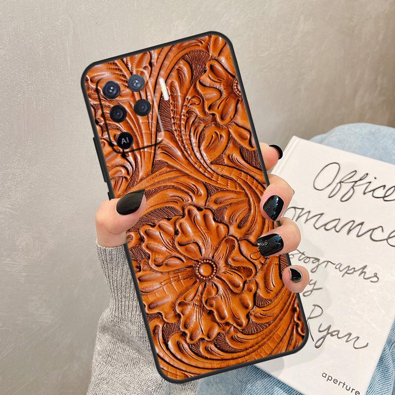 Brown Hand Tooled Western Case For Oppo A5 Pro A15 A17 A57 A77 A94 A74 A54 A16 A76 A96 A40 A60 A80 A18 A38 A58 A78 A98