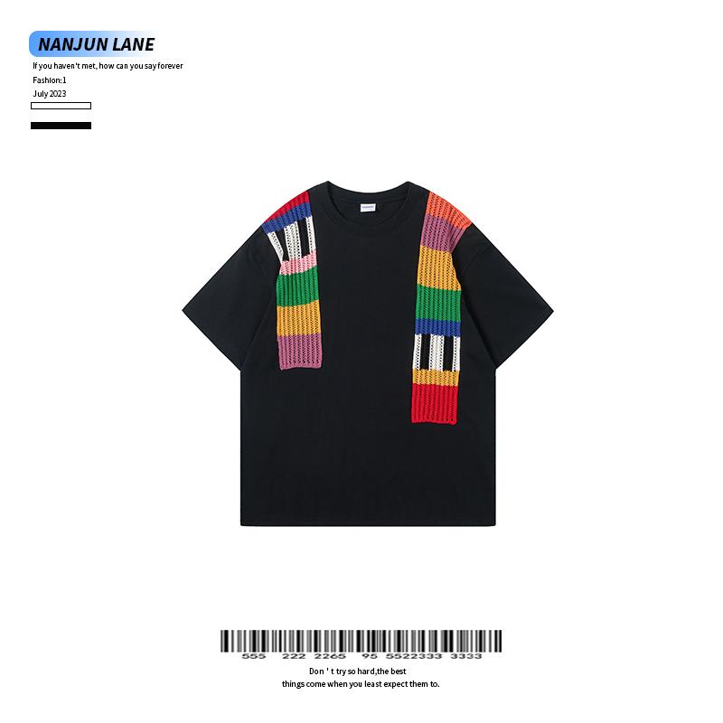 

Мужская футболка с коротким рукавом, трендовый бренд, летний свободный топ, новая интернет-знаменитость, трендовая, простая, повседневная, с принтом 3XL чёрный