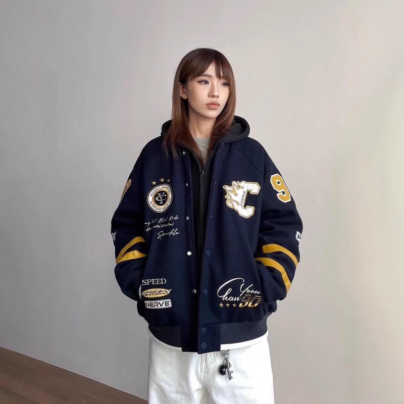 

Кардиган унисекс в стиле ретро с принтом, осень 2024: Повседневная, стильная куртка XL темно-синий