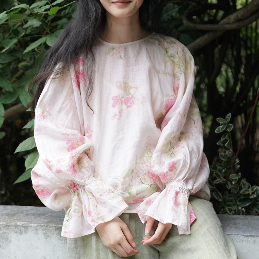 Johnature Women Vintage Print Floral T-Shirts Tops Spring O-Neck Flace Sleeve Chinese Style Female T-Shirts