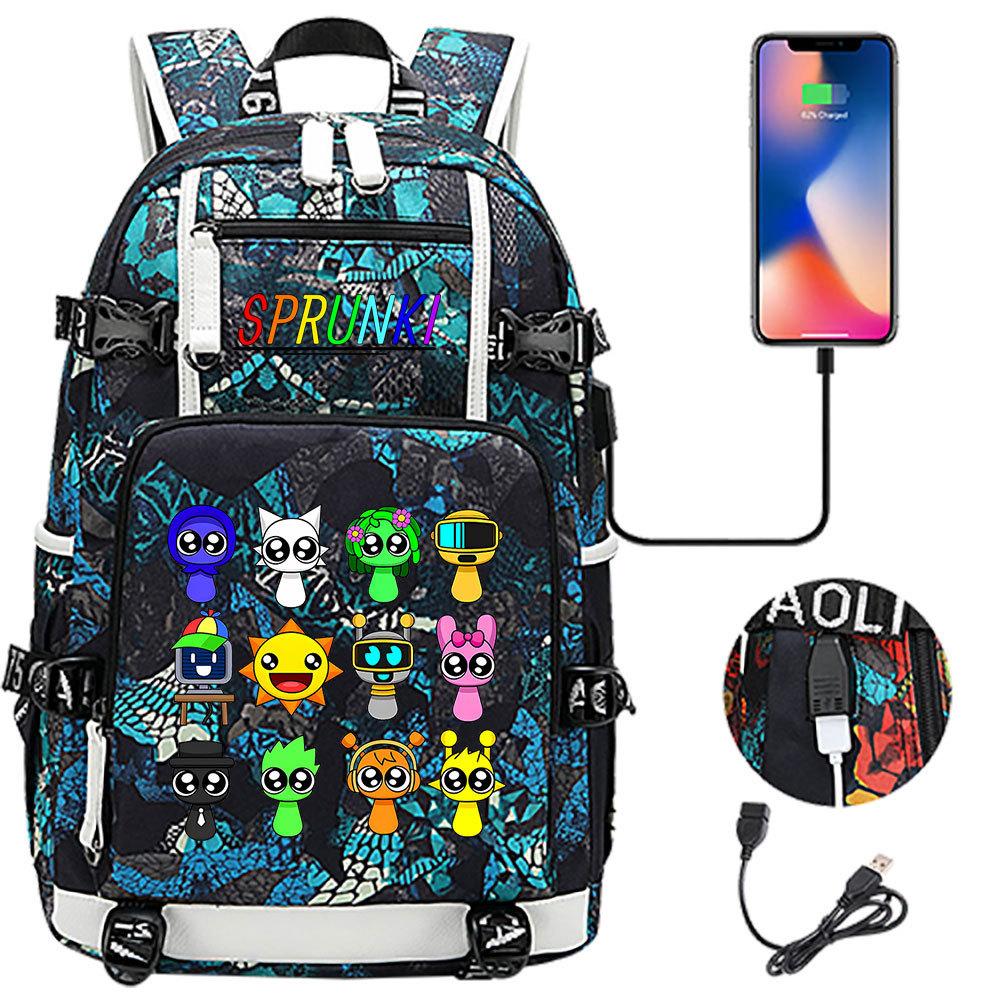 Teenager Student Backpack USB Charging 16 Rhythm Box Print Large Capacity Travel Daypack for Boys Girls