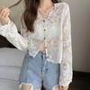 Lace Shirt UV Air Conditioning Sheer Floral Long Openwork Perfect for and Outings [fourfivesix Haru] Women's Blouse, Protection, Protection, Top,
