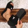 Fashion Fashion Pearl Bear Decor Wedge Slippers Women New Weightlight Elastic Band Black Sandals Woman Plus Size Non Slip Slides Female