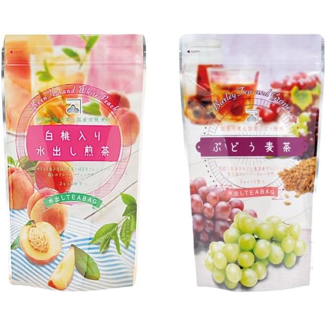 Kanematsu Seicha Cold Brew Tea Bag Set Pack (White Peach Sencha + Grape Barley Tea)