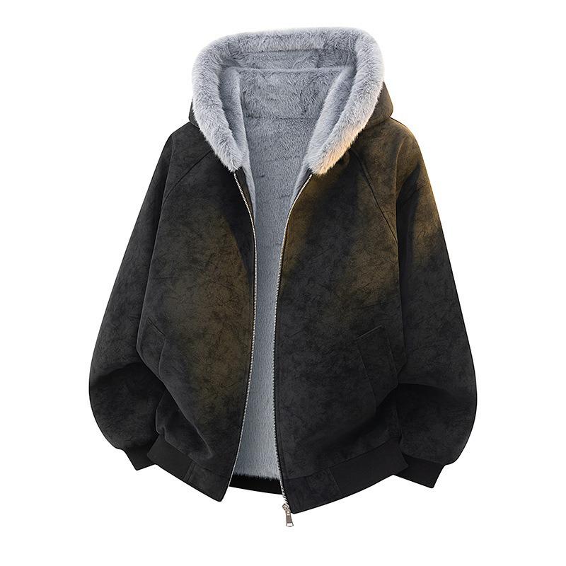 

Men s 2025 Lambswool Coat: Thickened Autumn/Winter Fleece Jacket 4XL чорний