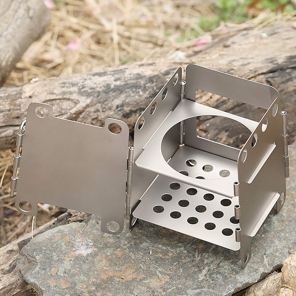Lixada Alcohol Stove, Wood Stove, Titanium, Lightweight, Easy Assembly, Eco-Friendly, Includes Storage Bag, Firewood, Wood Stove, Outdoor Stove, Disas
