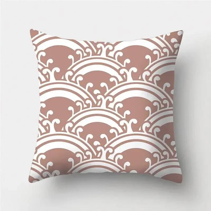 Brown Geometric Stripe Printed Pattern Polyester Cushion Cover for Home Living Room Sofa Decoration Throw Pillow Pillowcase