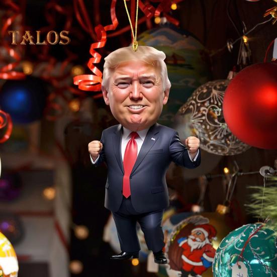 7 Stück Trump-Weihnachtsornament, 2D-flaches Acryl, Cartoon-Trump-Hängeornament, Weihnachtsbaum-Dekoration, Rucksack-Behang, Geschenk für Trump-Fans