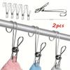 4 Pcs Stainless Steel Long Tail Clip with Hooks Metal Hanger Clips Clothes Pins for Hanging Outdoor Kitchen Office